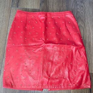 Firenze Santa Barbara women’s Red gold Studded Leather Mini Skirt size 10
